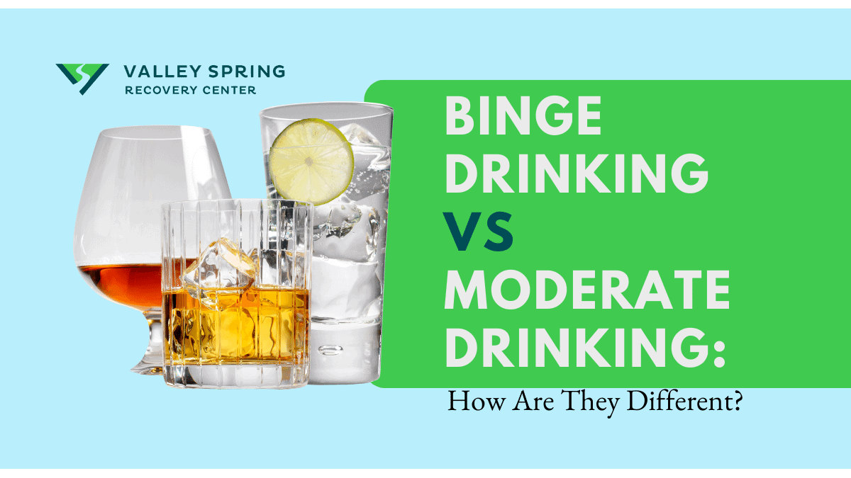 Binge drinking and moderate drinking comparison with standard-drink examples and Valley Spring Recovery Center branding