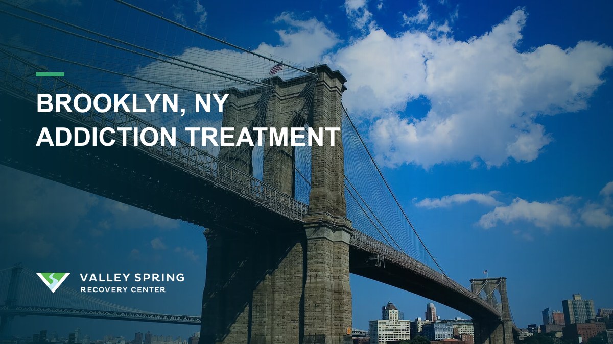 Brooklyn Bridge and New York City skyline with Valley Spring branding for substance use disorder treatment and outpatient rehabilitation