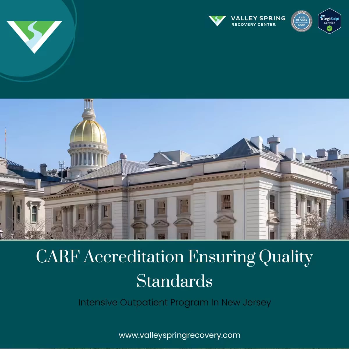 CARF accreditation and New Jersey state licensing displayed at Valley Spring Recovery Center CARF accreditation and New Jersey state licensing displayed at Valley Spring Recovery Center