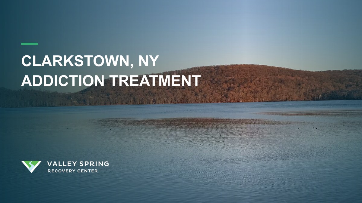 Rockland Lake in Clarkstown, New York with Valley Spring branding for substance use disorder treatment and addiction recovery access