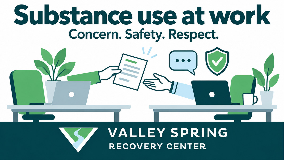 Illustrated workstations sharing a task document beside conversation and safety symbols