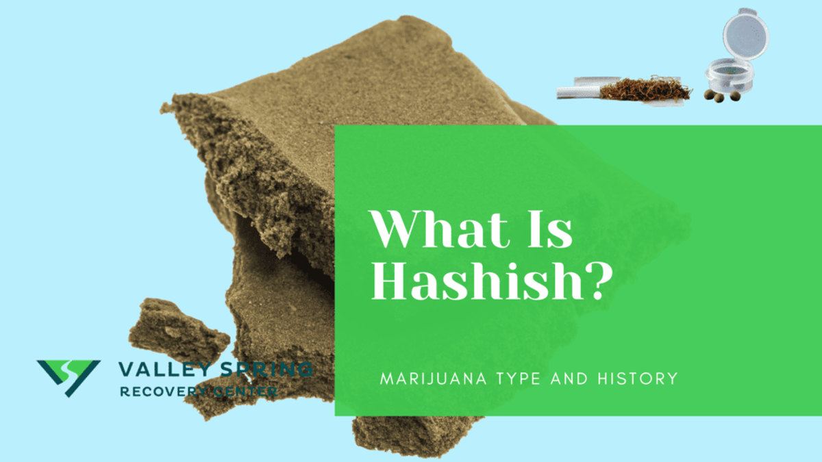 Pressed hashish resin with cannabis flower and Valley Spring Recovery Center branding