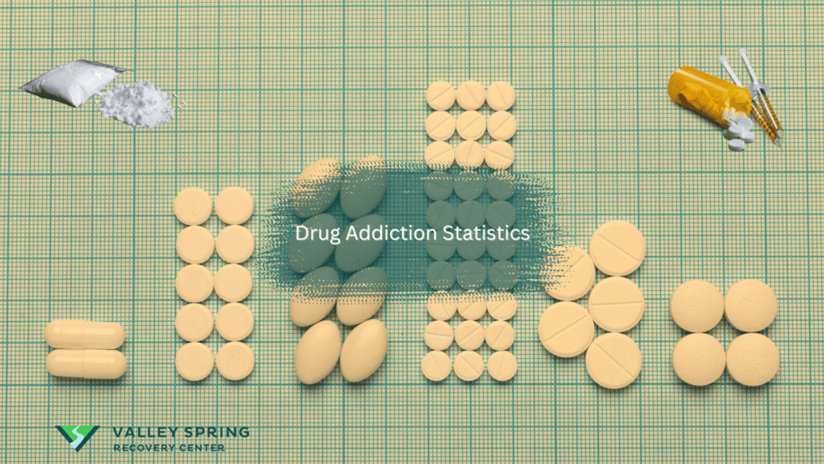 Drug addiction statistics represented by substances arranged as a bar chart with Valley Spring branding