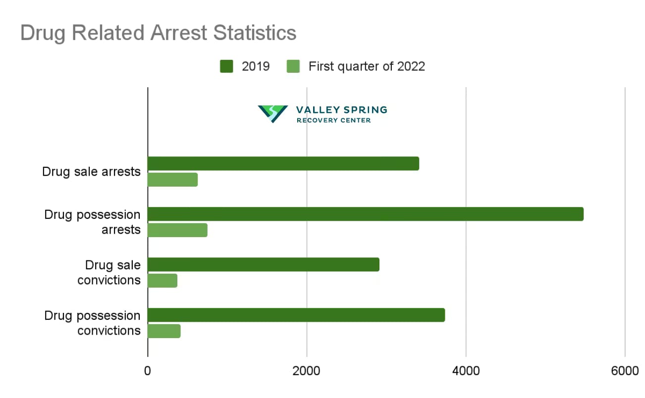 Points scored drug related arrest statistics new york state in a Bar Graph On Comparison of 2019 and First Quarter of 2022