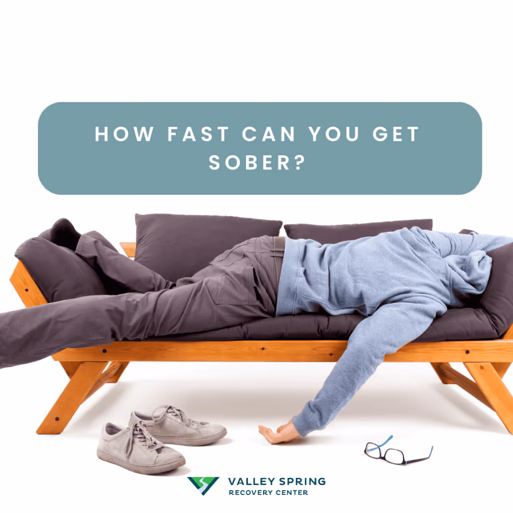 Title graphic reading How Fast Can You Get Sober over a person slumped face down on a couch with one arm hanging to the floor