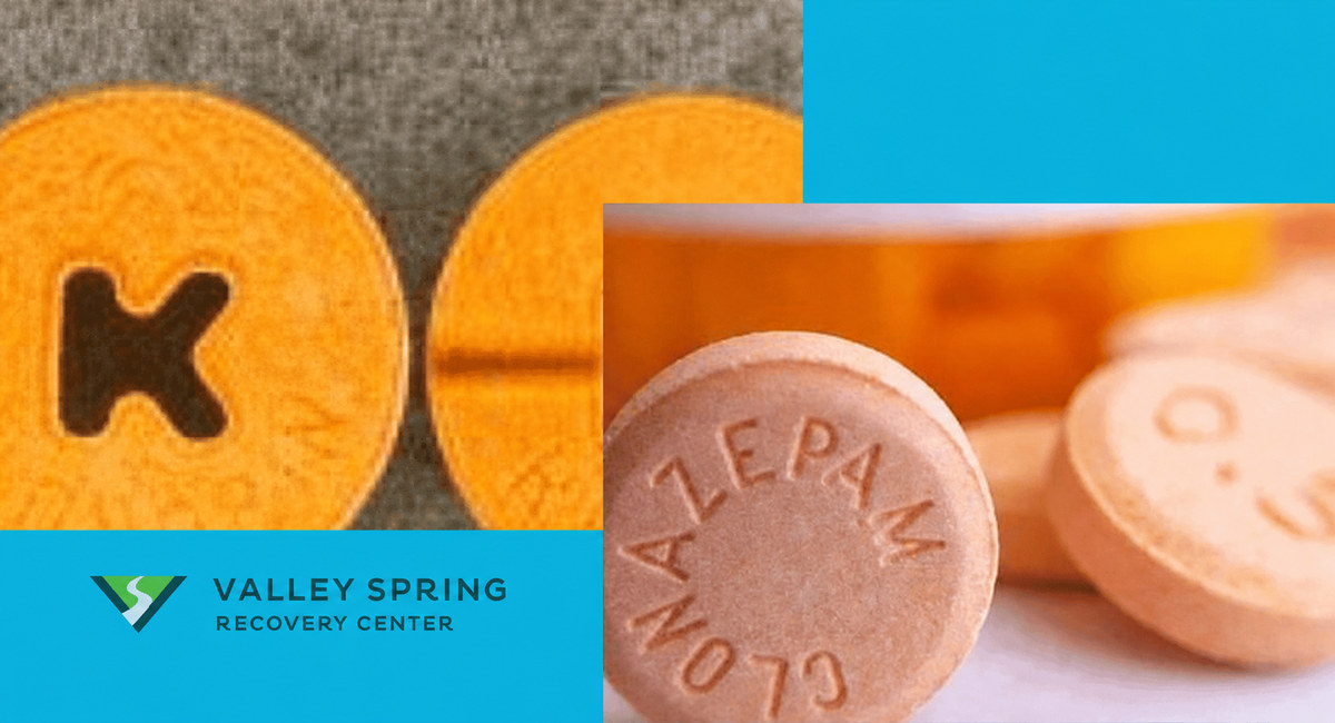 Klonopin and clonazepam tablets in a branded Valley Spring Recovery Center article graphic