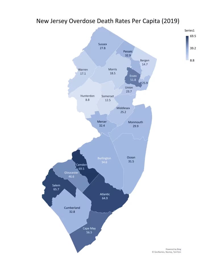 NJ Addiction Statistics By County