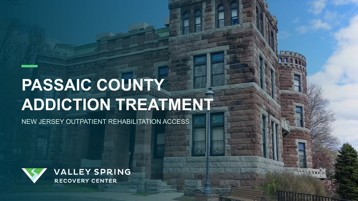 Lambert Castle with Valley Spring branding for Passaic County substance use disorder treatment, rehabilitation, and recovery access