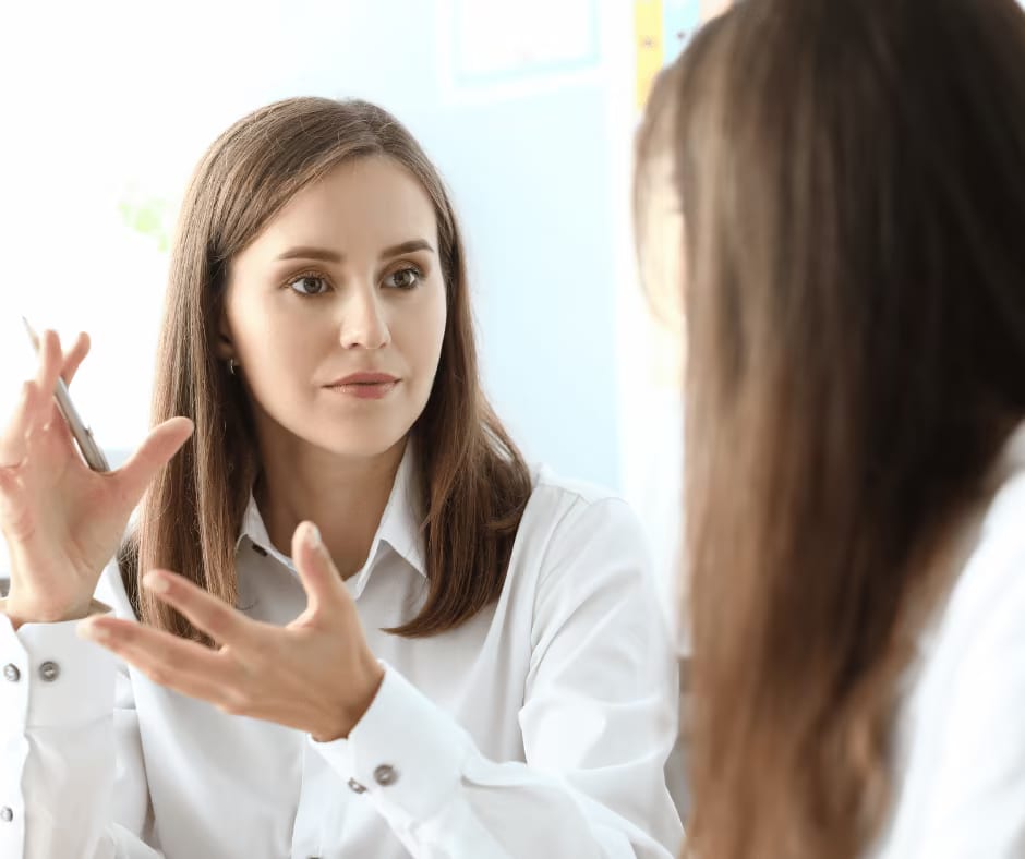 Person having a discussion to report concerns regarding rehab facility