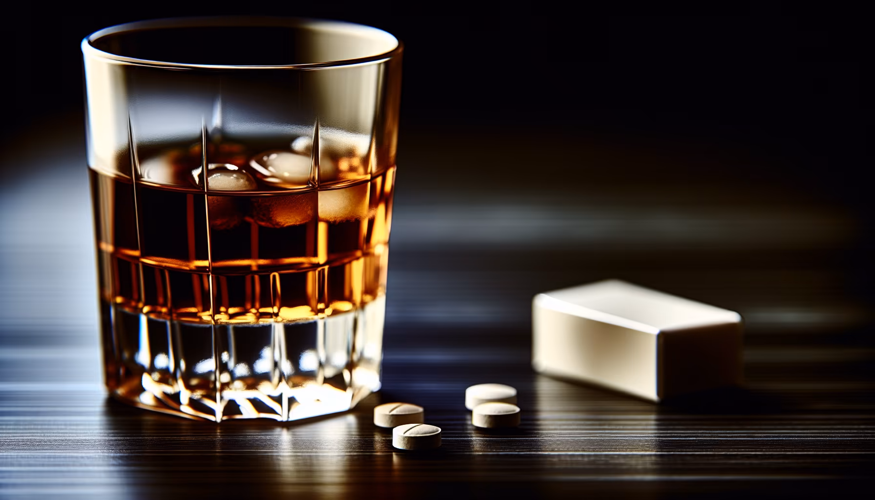Photo of a glass of alcohol and Buspar pills to depict the risk of combining Buspar and alcohol