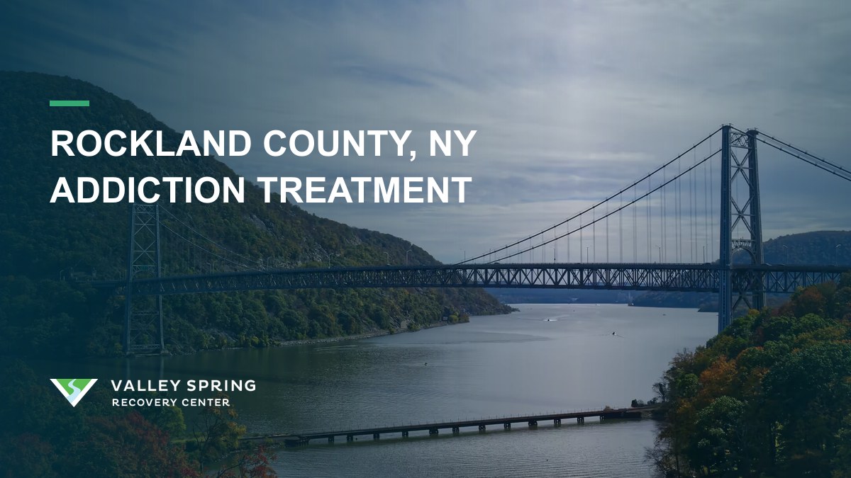 Bear Mountain Bridge over the Hudson River with Valley Spring branding for Rockland County, New York substance use disorder treatment access