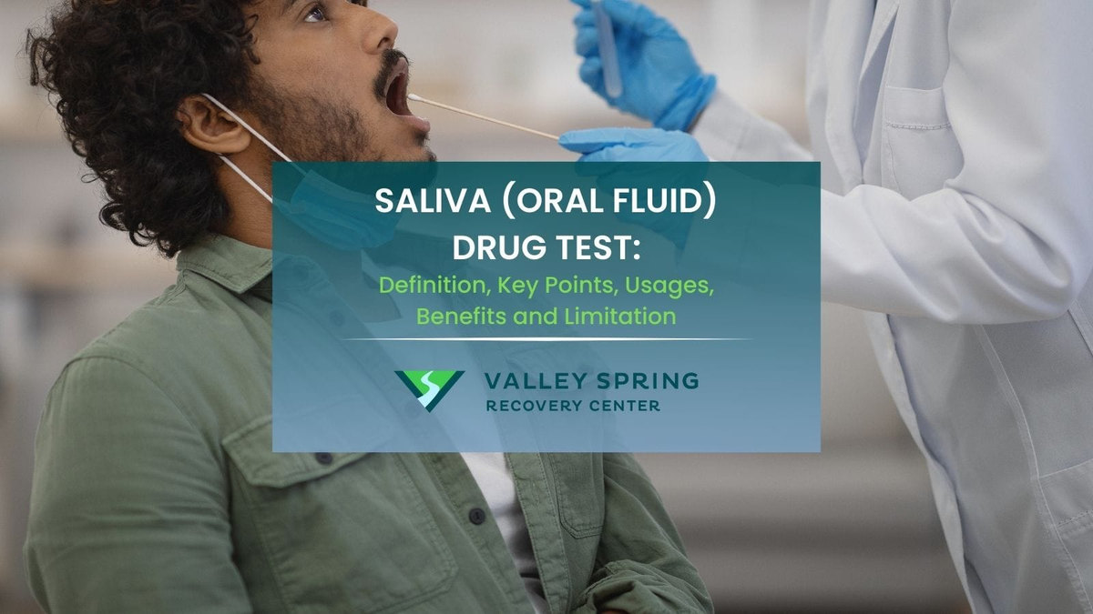 Clinician collecting an oral-fluid drug-test sample beside the Valley Spring Recovery Center logo