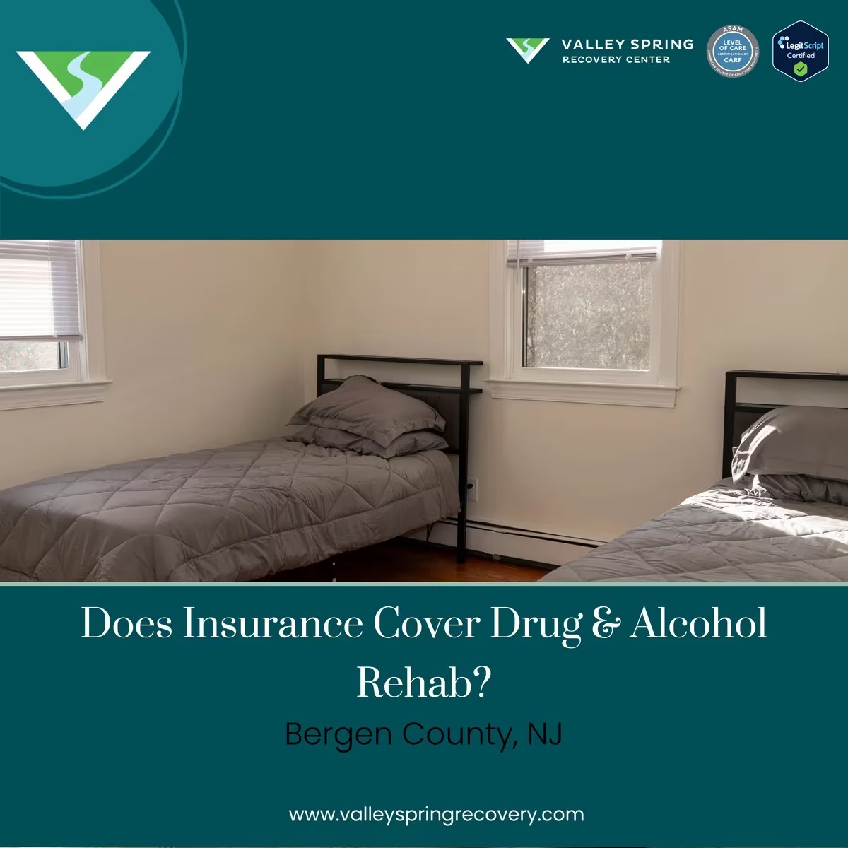 Insurance and treatment cost factors for Bergen County rehabilitation, including network status, authorization, deductible, copay, coinsurance, and level of care