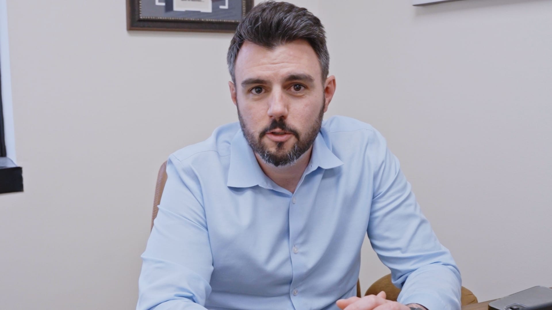 Founder and CEO Brian Cellary at his desk at Valley Spring Recovery Center in Norwood, New Jersey