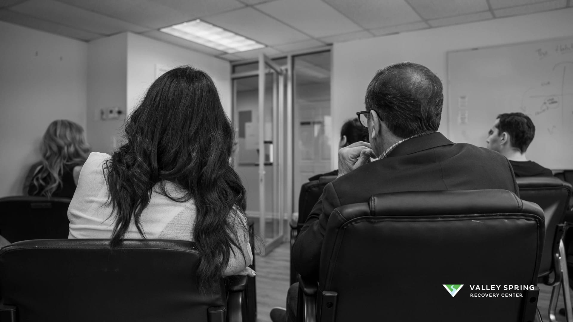 Clients seated together during a morning group session at Valley Spring Recovery Center in Norwood, New Jersey