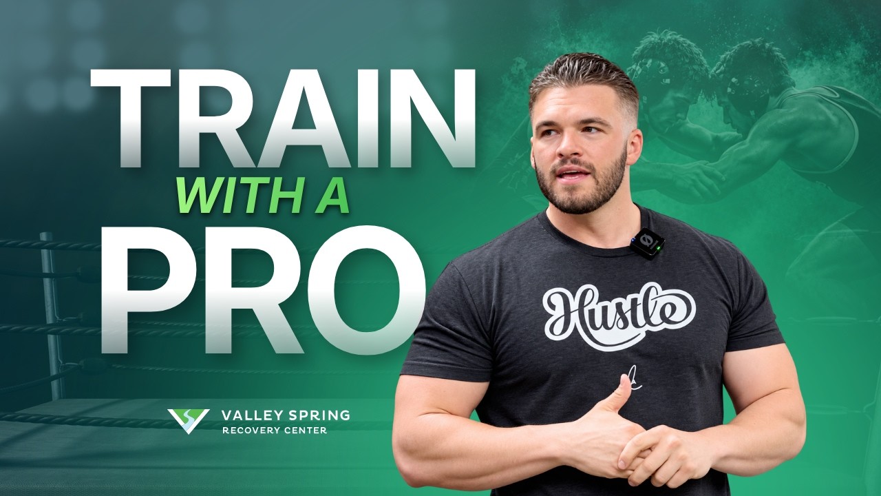 Video still of professional wrestler Zack Clayton leading a Health and Wellness workout with Valley Spring Recovery Center clients at Donofrio Fitness