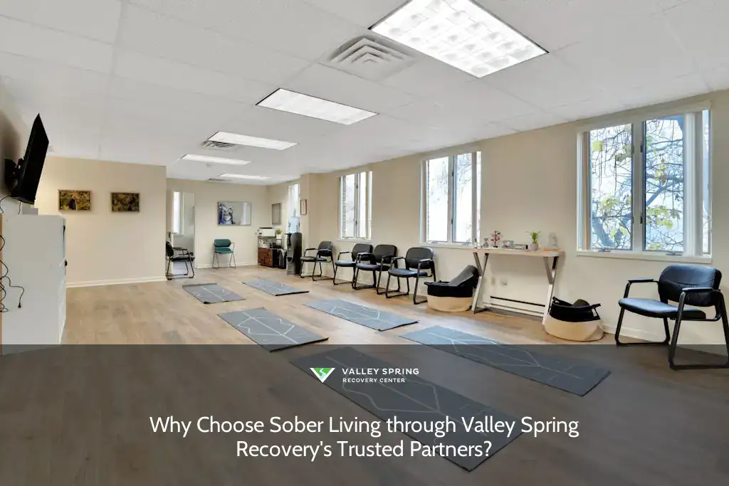 Yoga mats are arranged in a well-lit recovery center, showcasing the inviting space designed for wellness practices at Valley Spring Recovery.
