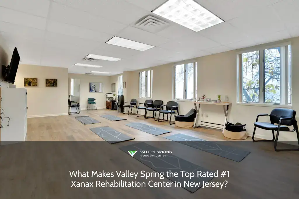 Yoga mats are arranged in a bright room at Valley Spring, illustrating a calming space for rehabilitation and wellness activities in New Jersey.